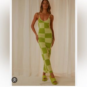 Peppermayo- Cali Sweetheart Knit Maxi Dress - Green Checkers Size:S/M